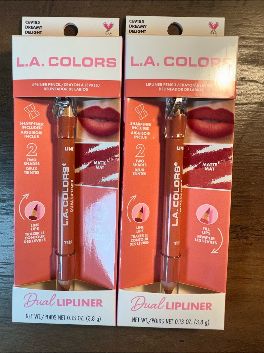 LA COLORS DUAL LIPLINER DREAMY DELIGHT ~ 2 MATTE SHADES LINE FILL FULL LIPS BNIB
